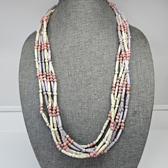VINTAGE Multi-Strand Pastel Splatter Plastic Bead Beaded Convertible Necklace - Picture 1 of 8